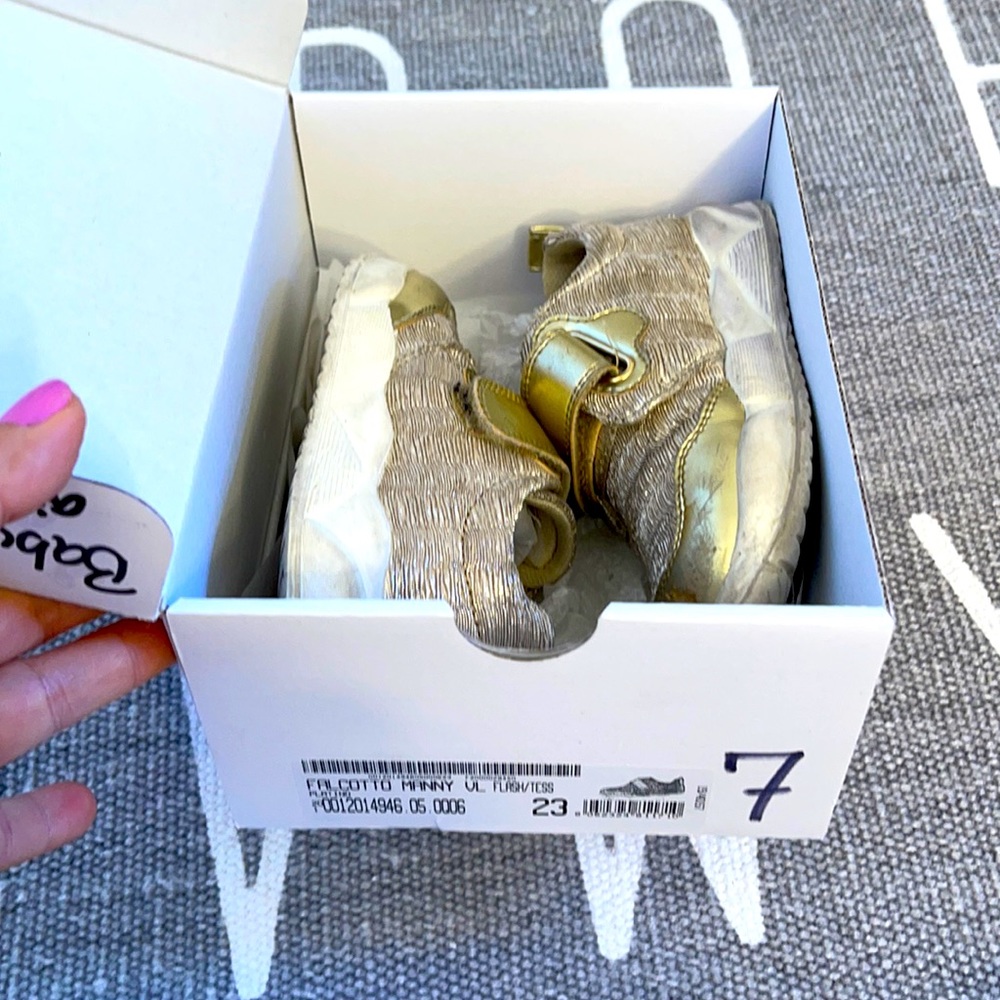 falcotto gold and white Velcro girls sneakers